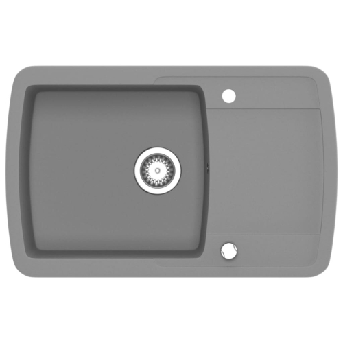 VidaXL vidaXL Granite Kitchen Sink Single Basin Grey Overmount with Basket Strainer 2