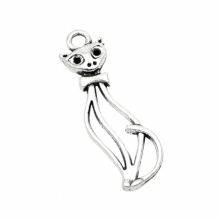 60pcs-Antique Tibetan Silver Kitty Cat Charms Pendant 34x11mm