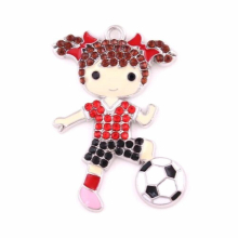 Soccer Girl Rhinestone Pendant Sports Fan Jewelry Cheer Team