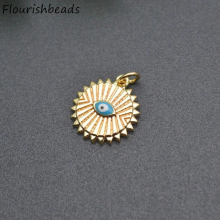 20pcs Per Lot Plated Metal Enamel Round Sunflower Evil Eye Charms Pendants for Diy Jewelry Making