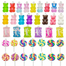 32PCS Resin Charms Mixed Bear Candy Polymer Clay Lollipop Pendants Bracelet Jewelry Making Accessory Decor