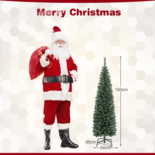 Costway 5 FT Pre-Lit Christmas Tree Slim Pencil Xmas Tree w/ 150 LED Lights 1