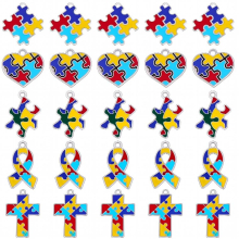 25pcs Hot Selling Enamel Autism Awareness Jigsaw Puzzle Piece Charms Pendant Fit DIY Bracelet & Necklace Jewelry Making