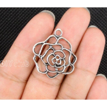 40pcs-Flower Charms, Antique Tibetan Silver Rose Charm Pendant 28x24mm
