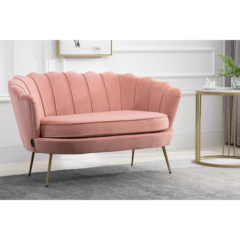 2 Seater Sofa Pink Birlea Ariel Settee Coral Velvet Fabric Gold Vintage Design