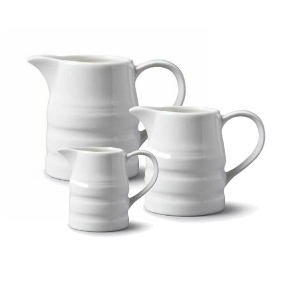 (Churn Jug White Porcelain Milk, Gravy, Custard, Cream White 1/0.5/0.25/ 2 Pint) Churn Jug White Porcelain Milk Cream Jug