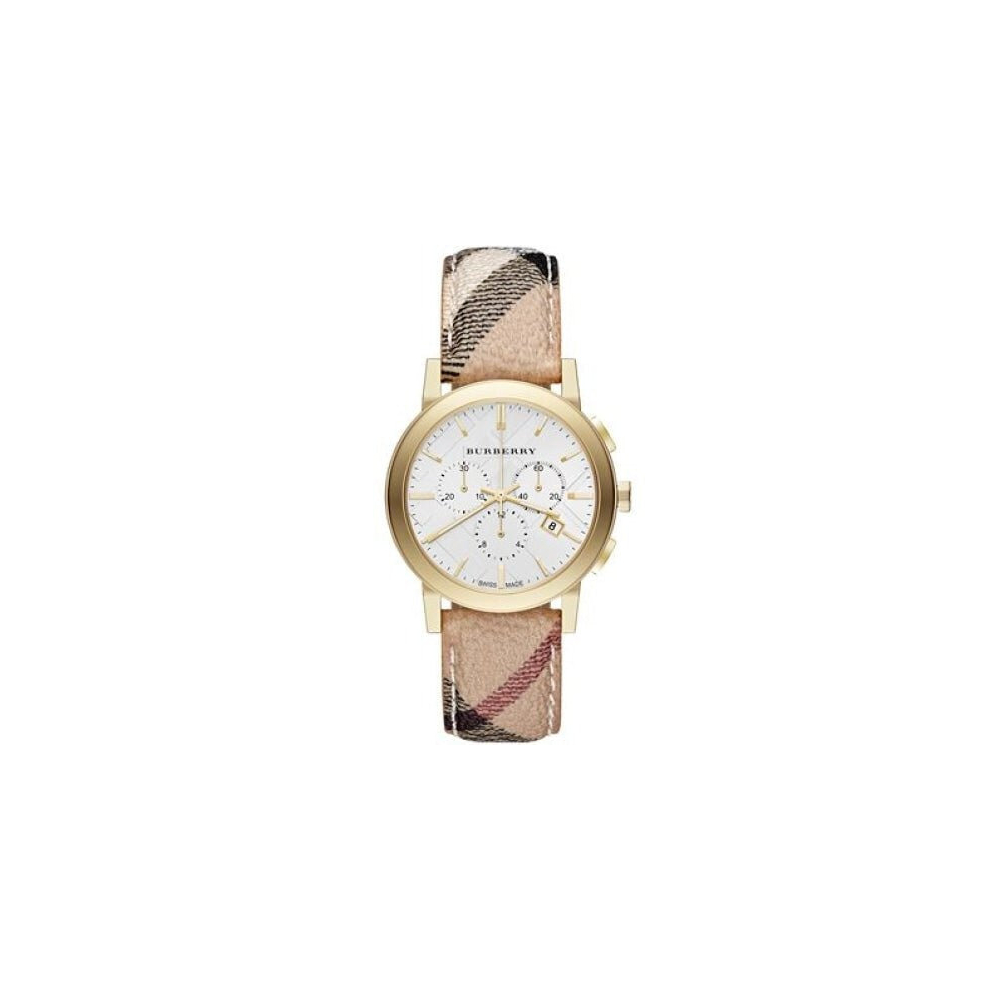 Burberry The City Watch Men's Haymarket Leather Bu9752 Gold/Silver
