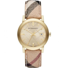 Burberry City Watch Damen Gold Haymarket Leder BU9026 - Schweizer Quarz, Nova-Karo-Gold, 50 m wasserdicht