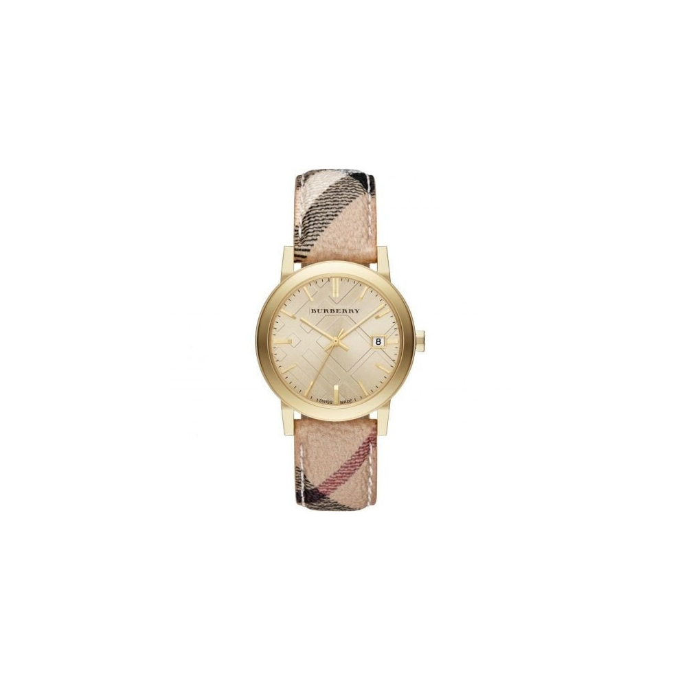 Burberry The City Watch Ladies Gold Haymarket Leather BU9026