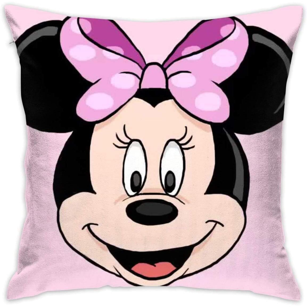 Minnie Mouse Square Throw Pillow Case,Velvet Cushion Cover Soft With Hidden Zippe For Sofa Couch Living Room Home Decor. (18x18inch)