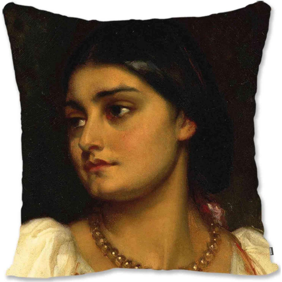Decorative Throw Pillow Case Cover Pre-Raphaelite Woman Portrait Art - Lord Leighton - Nicandra LF-Head of a Roman Model Lf-image-OPC-PCTQHV9-NEW
