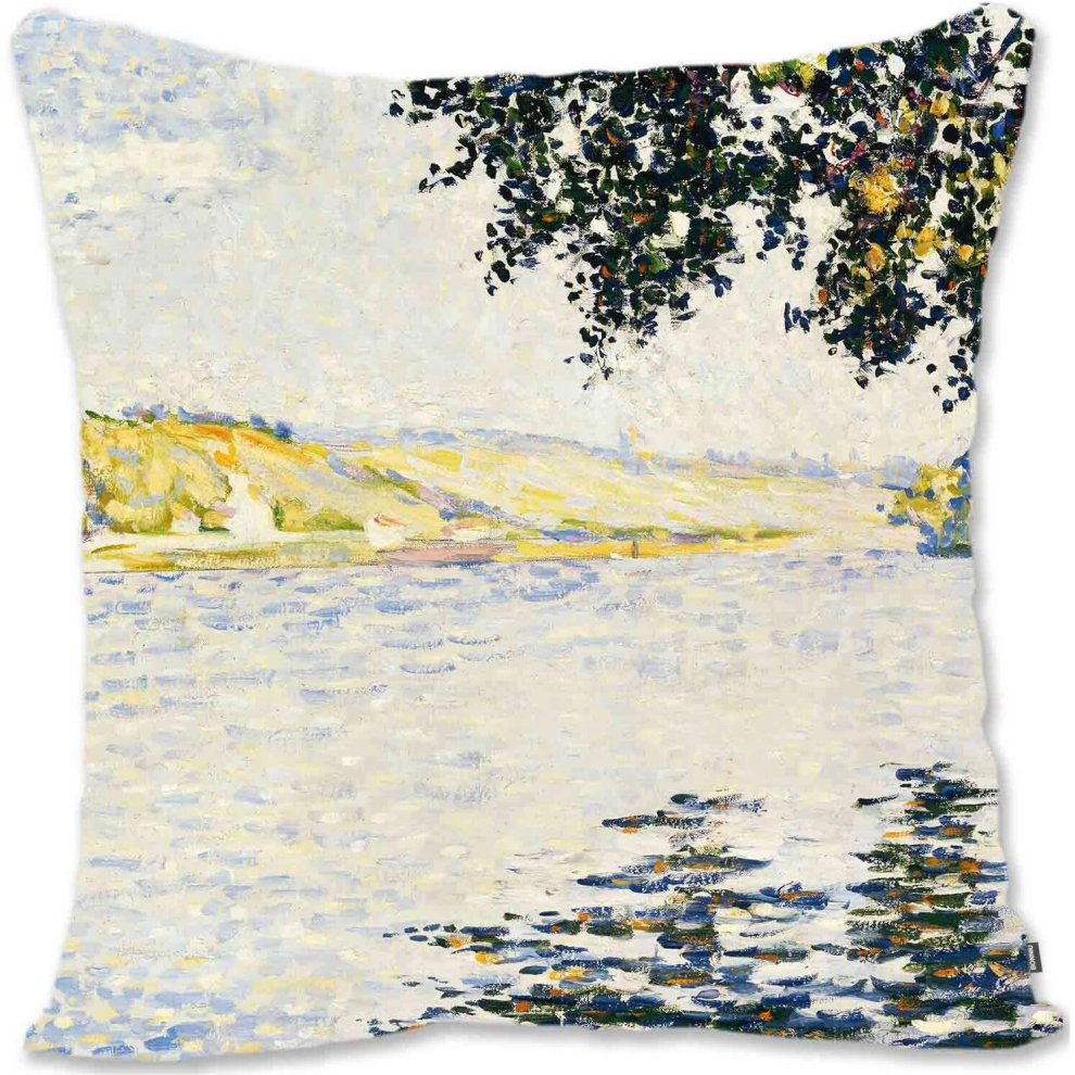 Decorative Toss Pillow Case Cover Protector Pointillism Landscape Art - Signac - View Of The Seine At Herblay SN-image-OPC-PCTQJD5-NEW