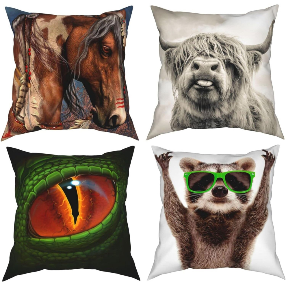 Kerota Funny Raccoon Sunglasses Throw Pillow Covers Decorative X Pillowcase Square Cushion Cases Pcs Green