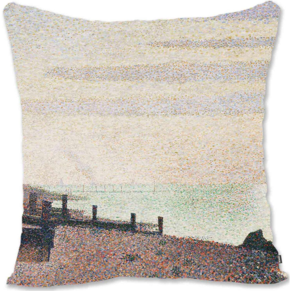 Decorative Throw Pillow Case Cover Pointillism Landscape Art - Rysselberghe - The Pointe Du Rossignol (Cape Layet) VR-Evening Honfleur Sr-image-OPC-PCTQJW6-NEW