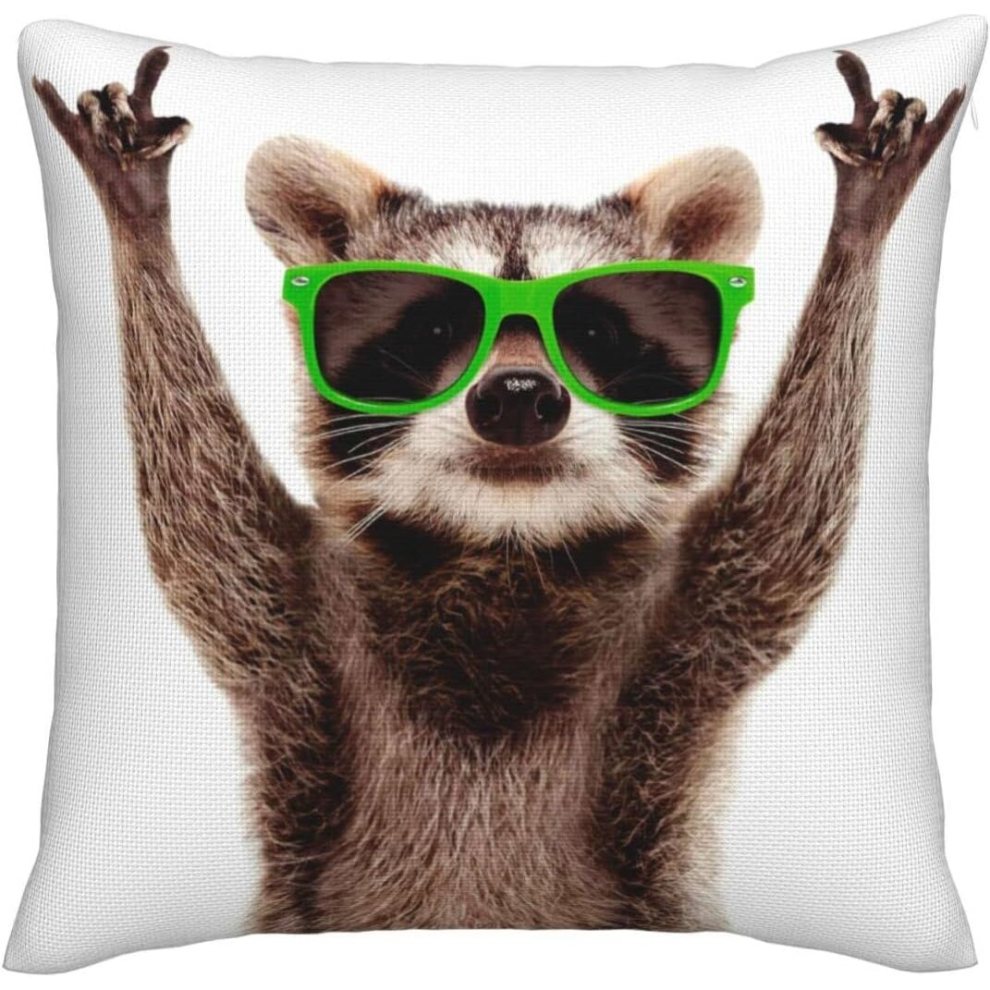 Kerota Funny Raccoon Sunglasses Imitation Linen Throw Pillow Covers Decorative Pillowcase Square Cushion Covers Green