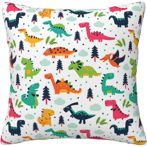 Colorful Dinosaurs Pillow Case Covers Print Cotton Decorative Pillow Case Protector For Room SofaBlackx