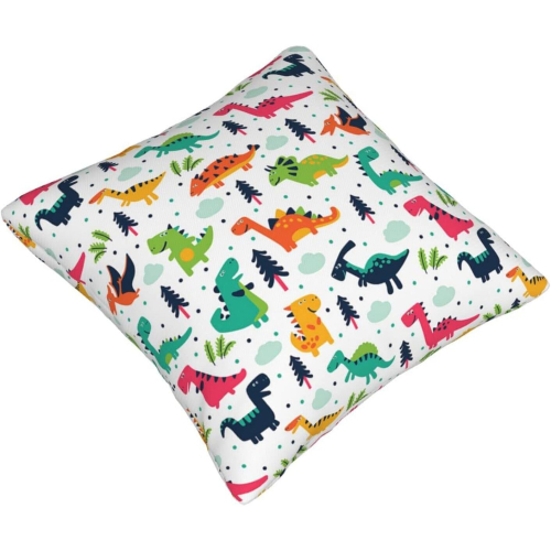 Colorful Dinosaurs Pillow Case Covers Print Cotton Decorative Pillow Case Protector For Room SofaBlackx 1