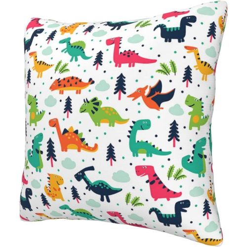 Colorful Dinosaurs Pillow Case Covers Print Cotton Decorative Pillow Case Protector For Room SofaBlackx 2