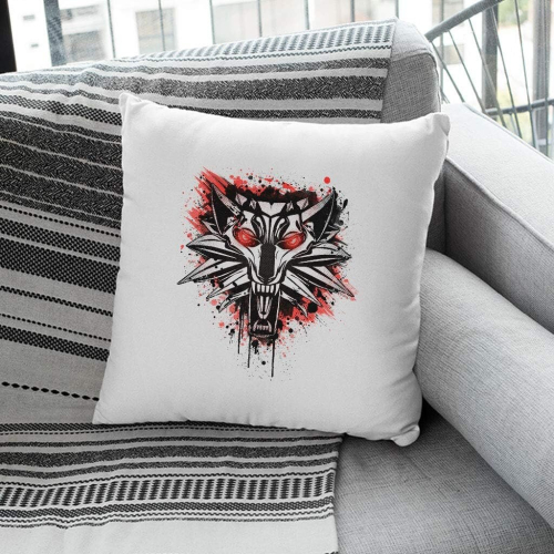 Splatter White Wolf Cushion 18"x18" 2