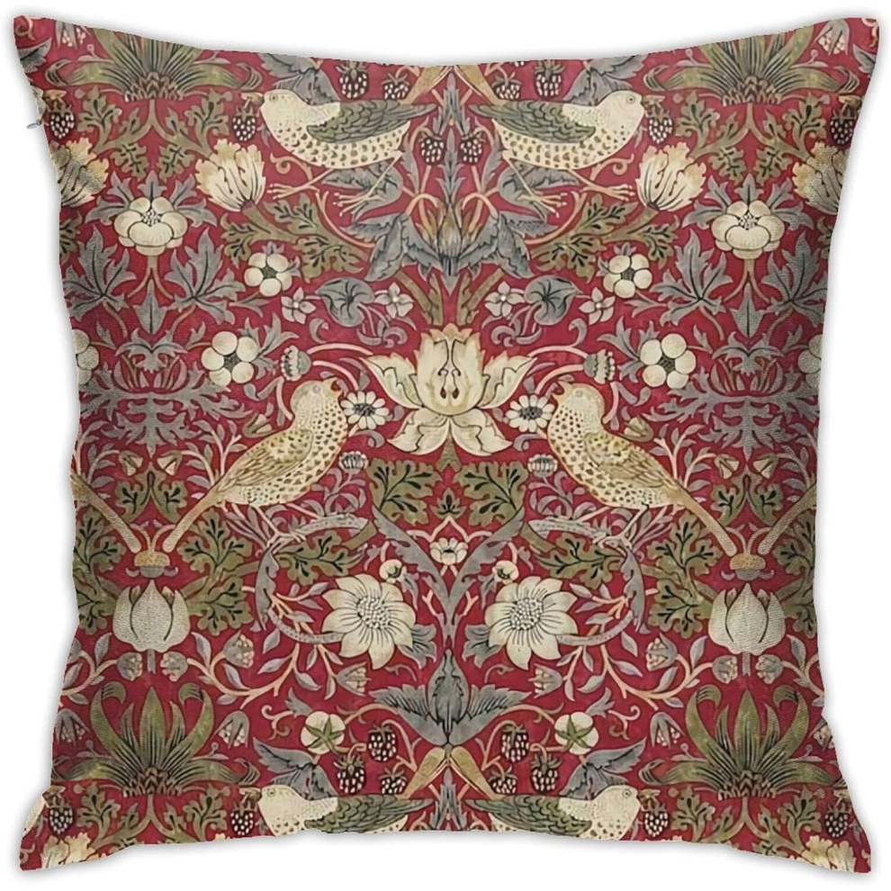 William Morris Strawberry Thief Cushion Cover Sofa Decorative Throw Pillow Case for Home Decor 18x18 Inch