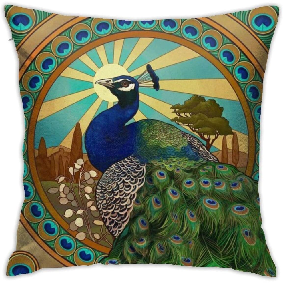Square Art Nouveau style peacock pillowcase