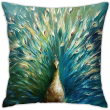 Square Oil Painting Looks Peacock Throw Pillow Covers