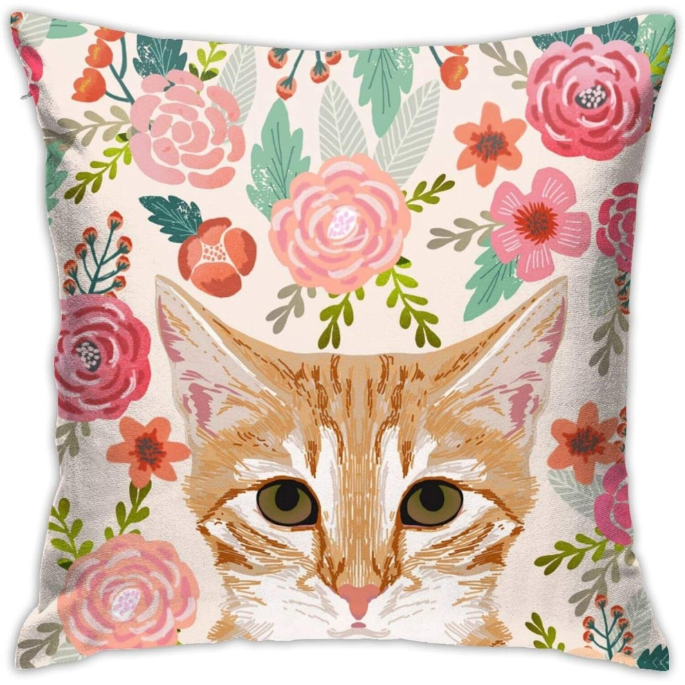 Orange Figure Plain Cat Spring Flower Throw Pillow Covers Decorative Couch Pillow Cases Cotton Pillow for Home Decor 18"x 18"-image-OPC-PCTRF7H-NEW