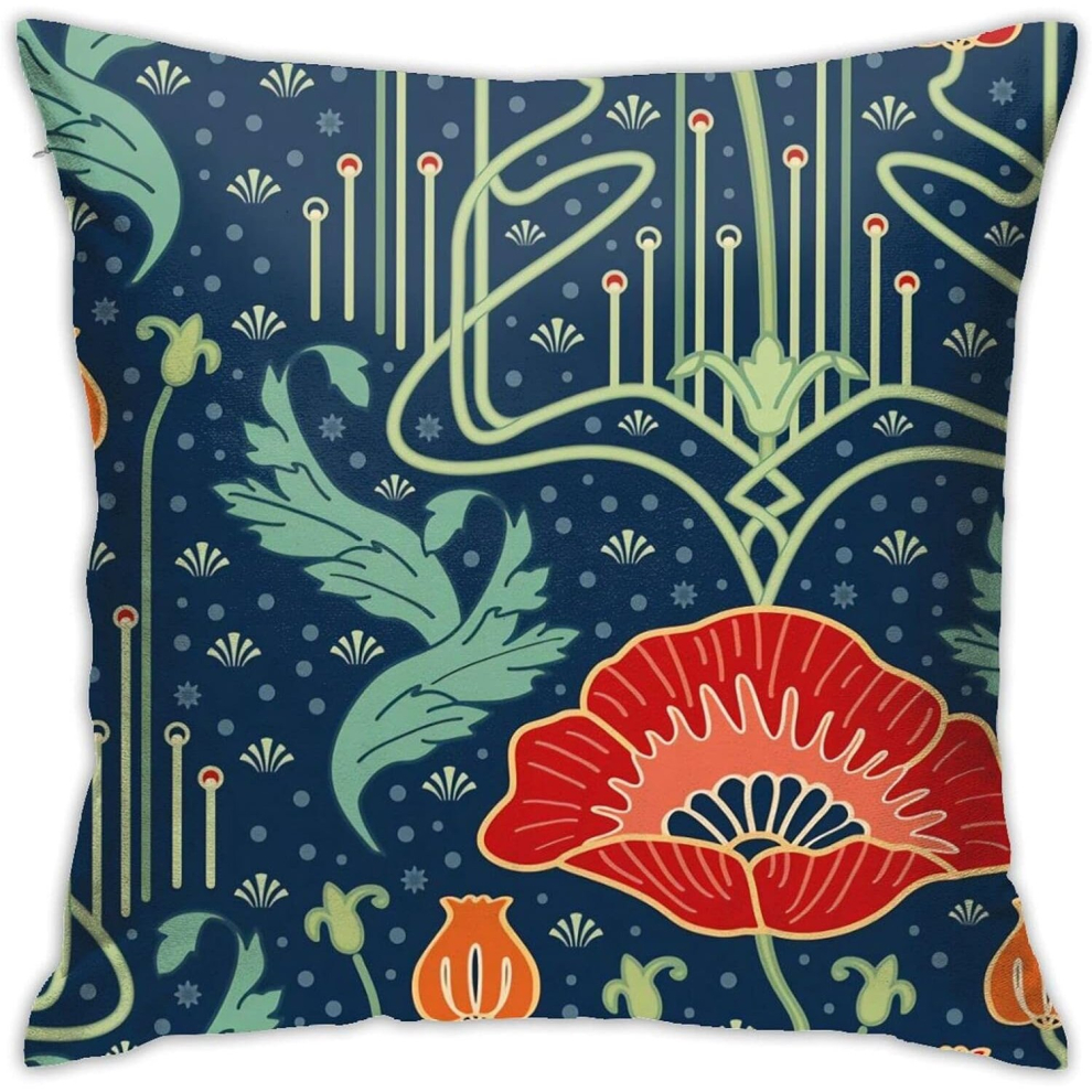 Art Flower Poppy Red Throw Pillow Case Modern Cushion Cover Square Pillowcase Decoration 18"x 18"-image-OPC-PCTRGDR-NEW