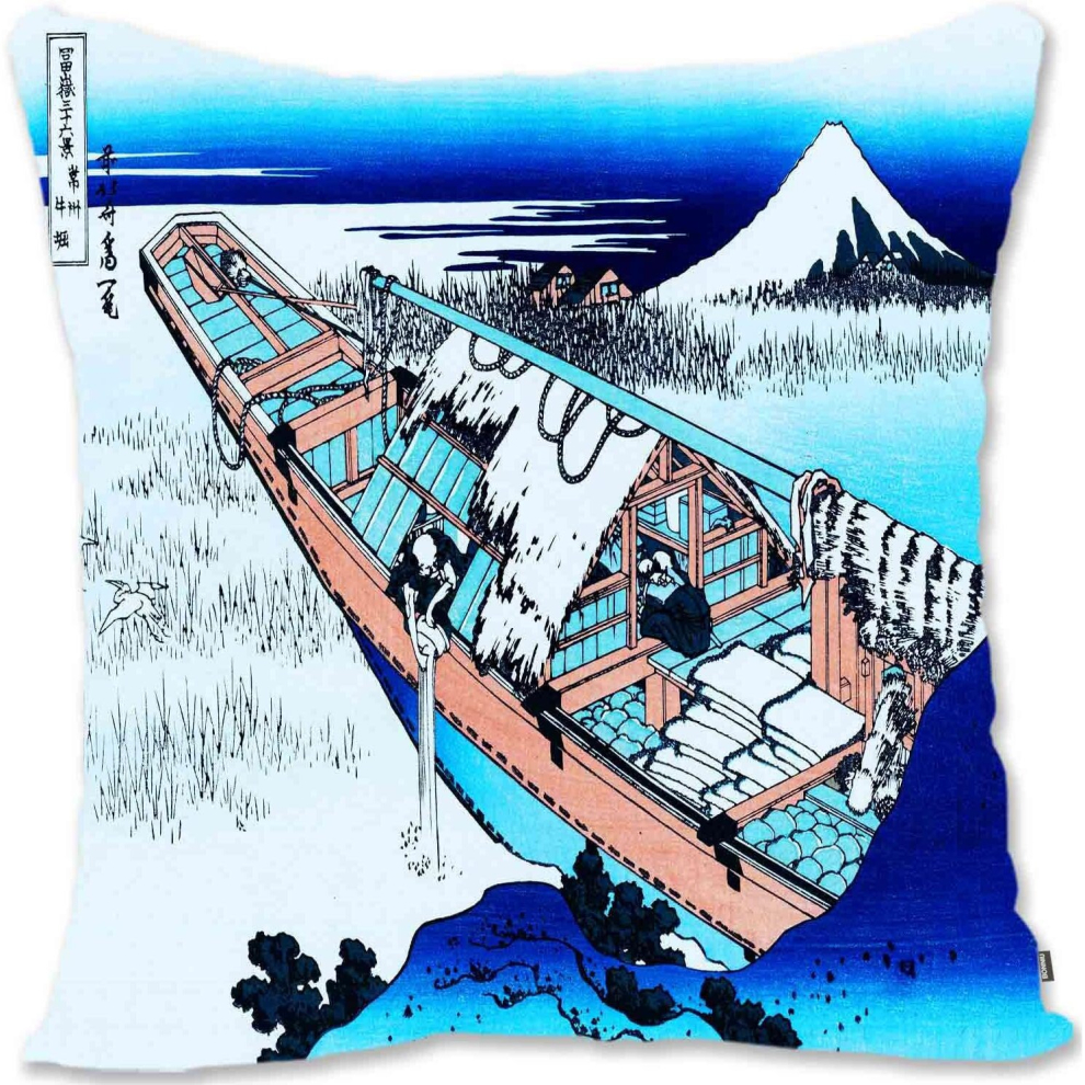 Throw Pillow Case Cover-e Seascape Art - Hiroshige I  Middle Part UH-Ushibori in Hitachi Province from  Views of Mount Fuji Kh-image-OPC-PCTRHMZ-NEW