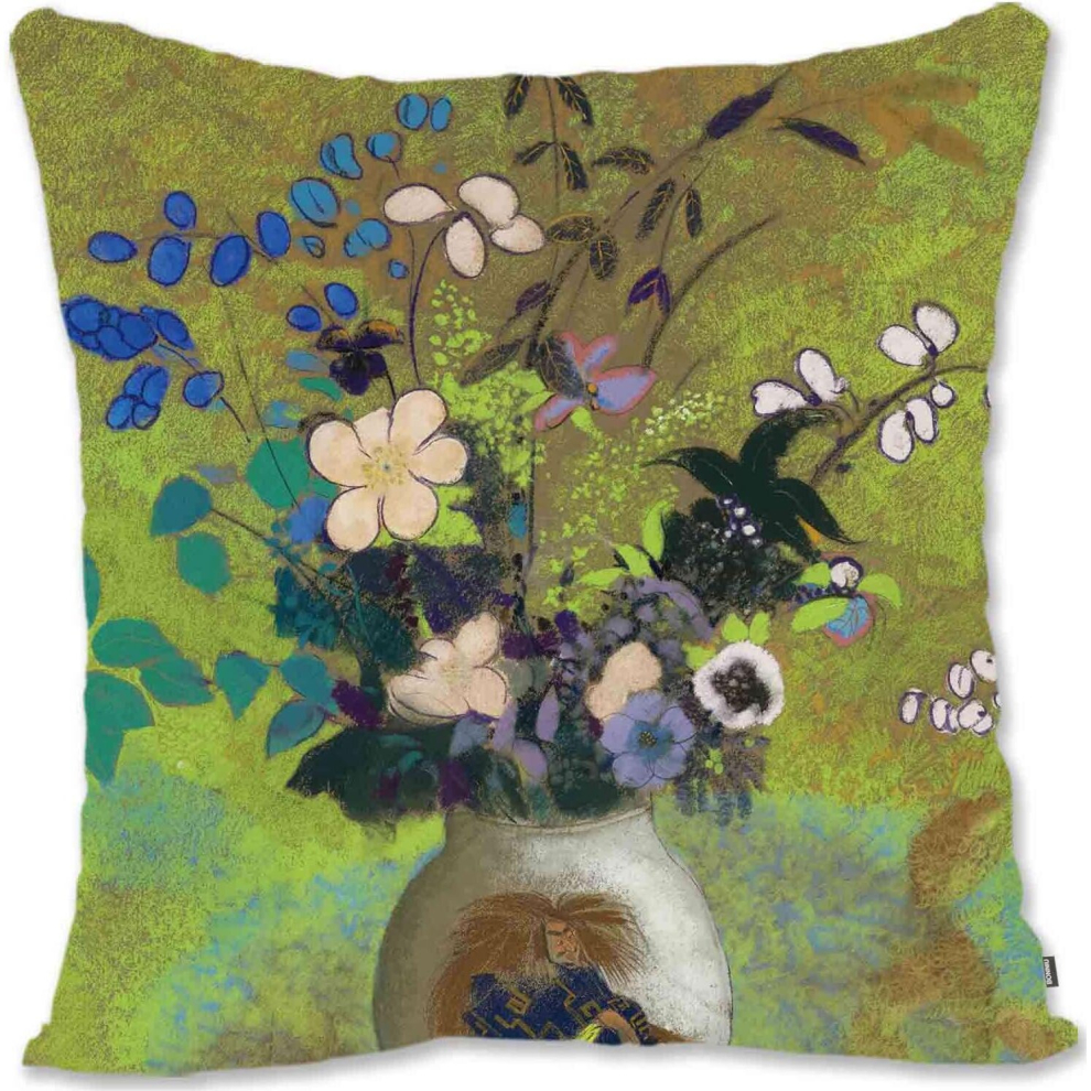 Decorative Throw Pillow Case Cover Impressionist Floral Art - Redon - Vase Of Flowers  RD-Vase of Flowers Rd-image-OPC-PCTRM67-NEW