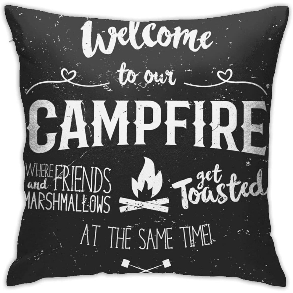 Square Vintage Wood Quote Saying Welcome to Campfire Fire Pit Throw Pillow Covers-image-OPC-PCTRMKX-NEW