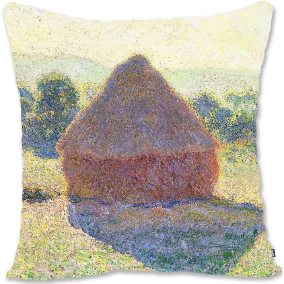 Decorative Throw Pillow Case Cover Landscape Art - Monet - Irises And Water Lilies - MO-Haystacks in the Sunlight Midday  Mo-image-OPC-PCTRPD6-NEW