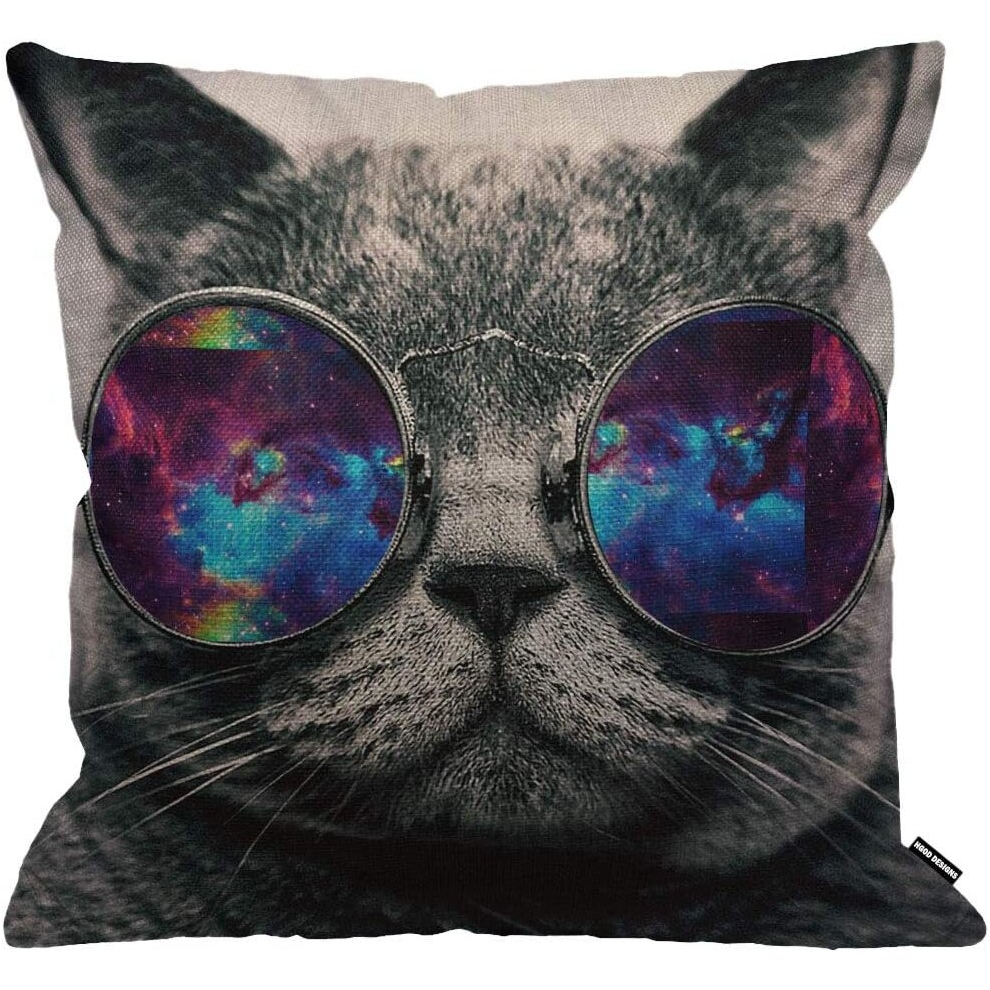 Kerota Galaxy Hipster Cat Cushion Coverfunny Cat Wear Color Sunglasses Rectangle Throw Pillow Case
