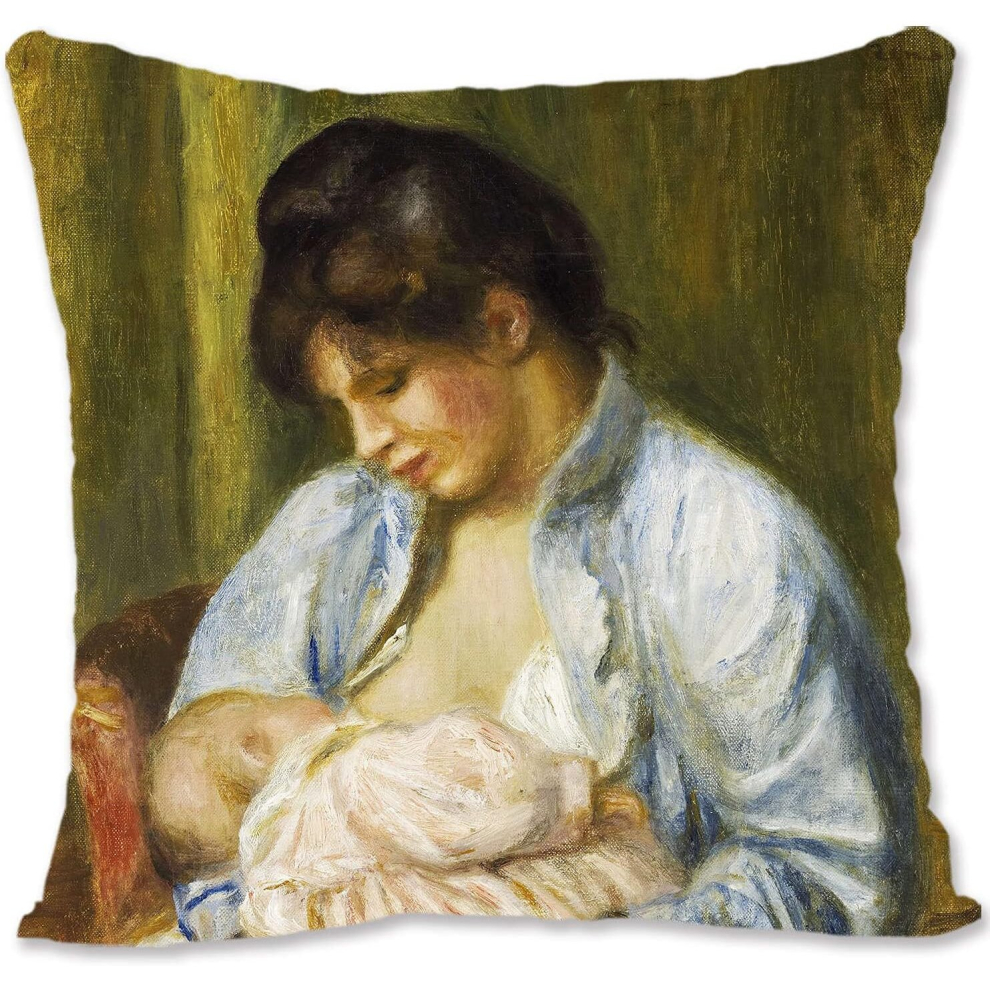 Decorative Throw Pillow Case Cover  Landscape Art - Renoir - A Road In Louveciennes  RE-A Woman Nursing a Child Re-image-OPC-PCTRPP7-NEW