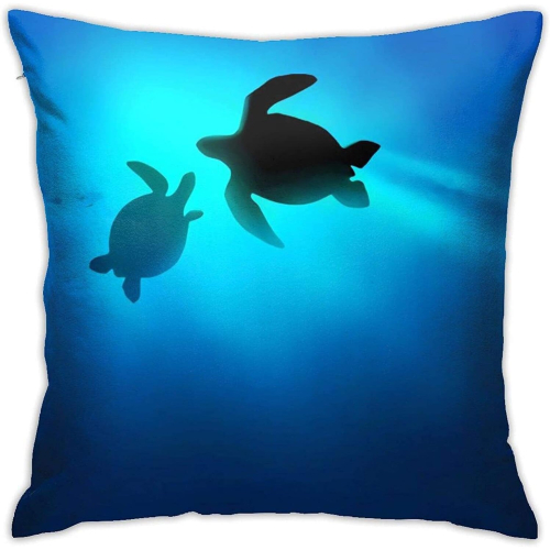 Square Pillow Cover Deep Sea Turtle Baby