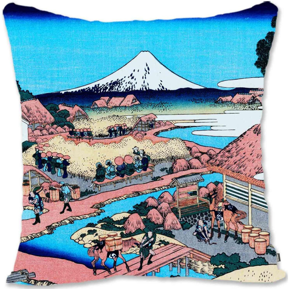 Decorative Throw Pillow Case Cover   - Hokusai --The Tea Plantation of Katakura from  Views of Mount Fuji Kh-image-OPC-PCTRK6B-NEW
