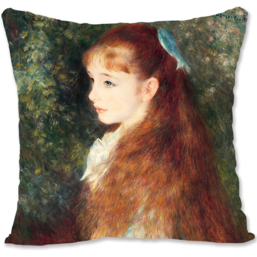 Decorative Throw Pillow Case Cover  Vintage Girl Portrait Art - Renoir - Actress Jeane Samary RE-Portrait of Mademoiselle Irene Cahen D'anvers  Re-image-OPC-PCTRRNR-NEW