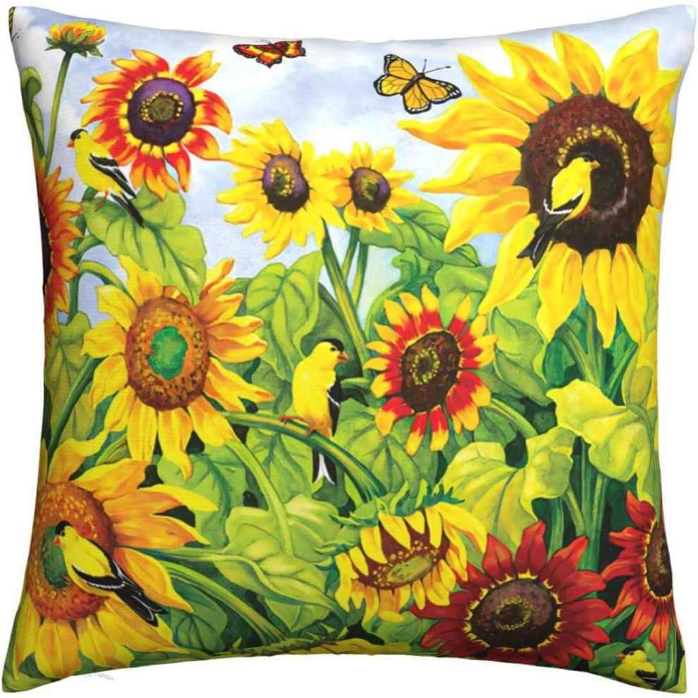 Sunflowers And Goldfinch Throw Pillow Covers Decorative X Pillowcase Square Cushion Cases-image-OPC-PCTRTDX-NEW