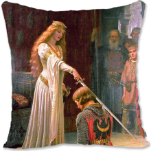 Decorative Toss Pillow Case Cover Protector Medieval Art - Edmund Leighton - The New Governess EB-The Accolade Eb