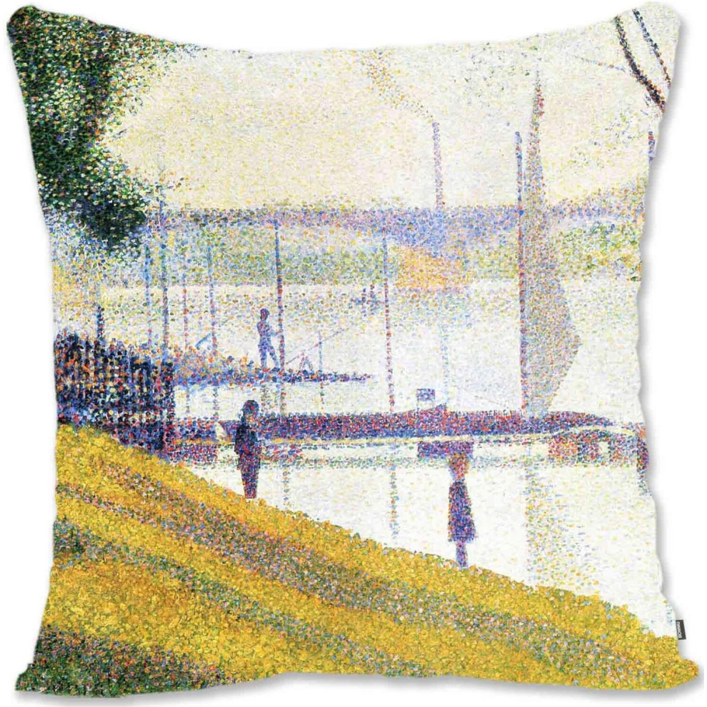 Decorative Throw Pillow Case Cover Pointillism Landscape Art - Seurat - Seascape (Gravelines) SR-The Bridge at Courbevoie Sr-image-OPC-PCTRQXK-NEW