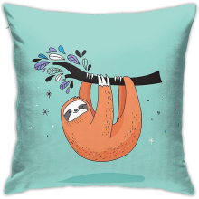 Teal Pillowcase Cute Cartoon Brown Sloth On The Tree Little Star Pillow Cover