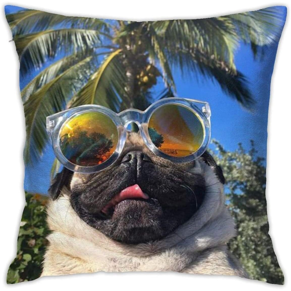 Kerota Sunglasses Pug Throw Cushion Cover Throw Pillow Cover