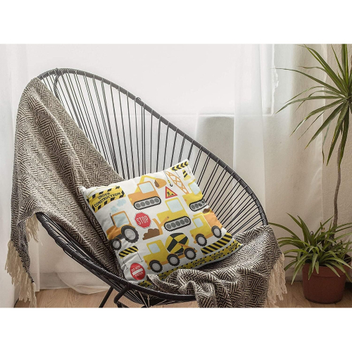 Square Construction Crew Vehicles Truck Throw Pillow Covers 2