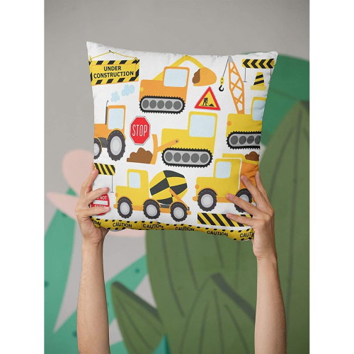 Square Construction Crew Vehicles Truck Throw Pillow Covers 1