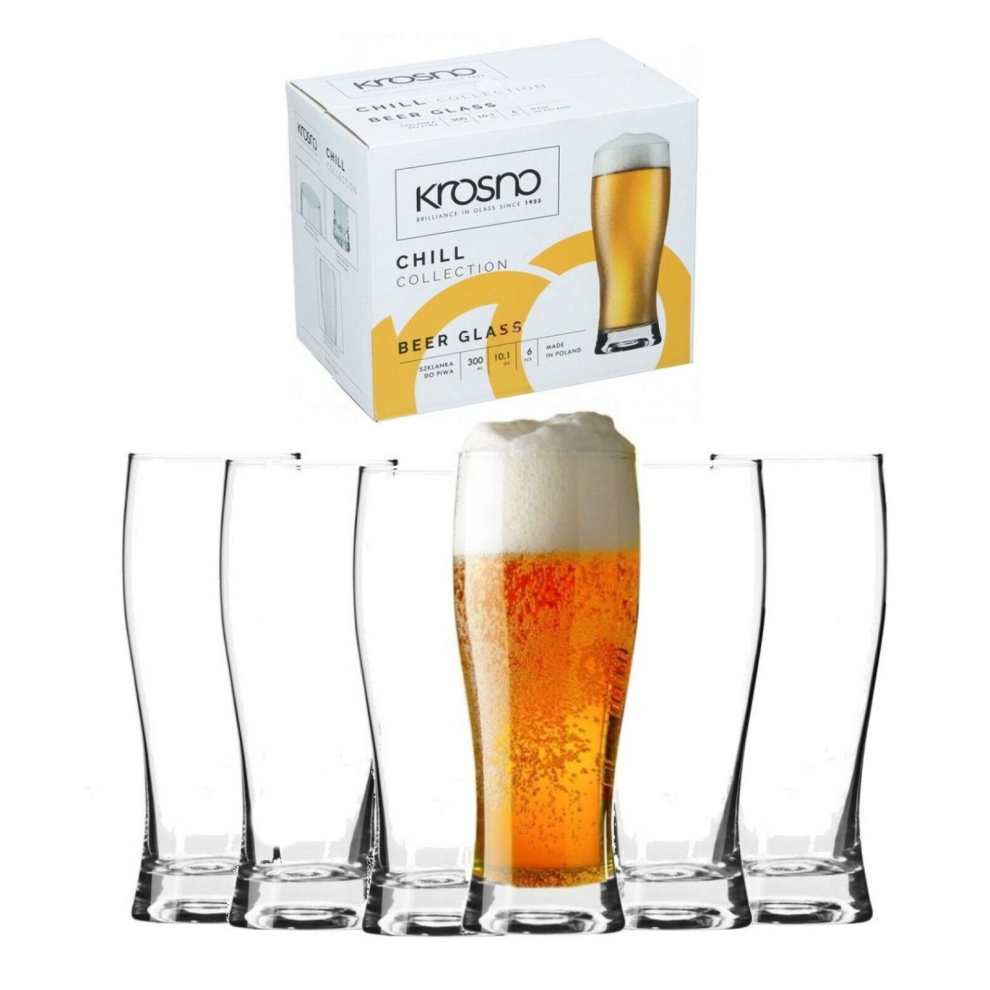 6x Beer Glasses Plain Tall Half Pint Glass Beer Lager Cider Pub 300ml