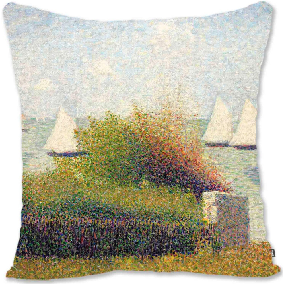 Decorative Throw Pillow Case Cover  Pointillism Landscape Art - Seurat - Little Philip Fort SR-Race in Grandcamp Sr-image-OPC-PCTS65Q-NEW