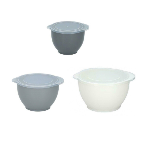 Alpina 3 Piece Mixing Bowl Set Plastic With Pouring Lip Lids Baking