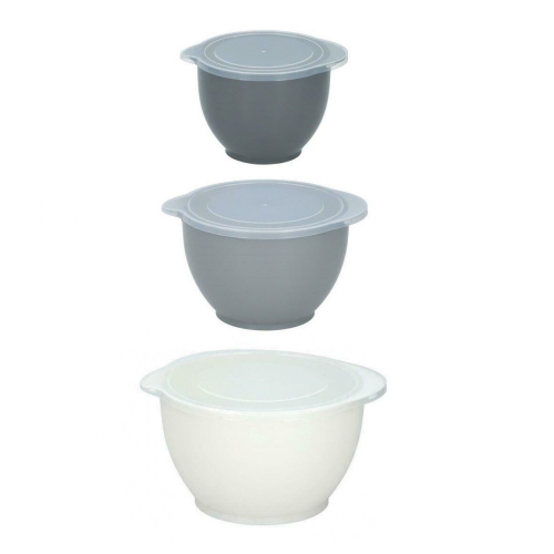 Alpina 3 Piece Mixing Bowl Set Plastic With Pouring Lip Lids Baking 2
