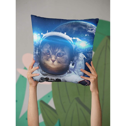 Square Cute Astronaut Cat Nebula Galaxy Outer Throw Pillow Covers 1