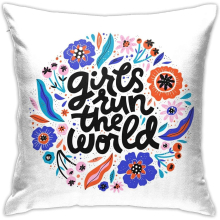Girls Run World Hand Drawn Black Lettering Throw Pillow Case Home Decorative for Living Room Bedroom Sofa Chair 18X18 Inch Pillowcase 45X45cm